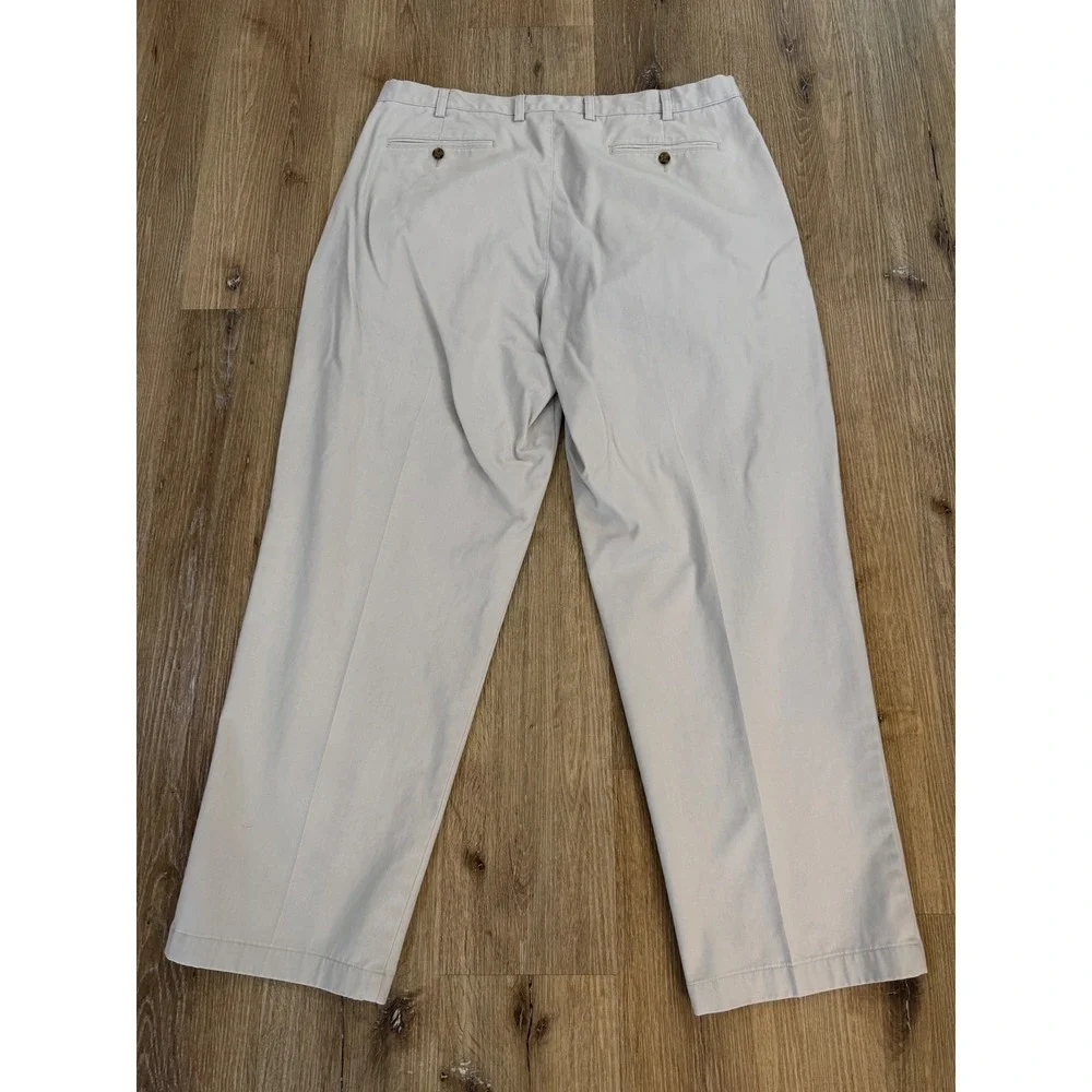 LL Bean Old Money Comfort Waist Pleated Chino Pants Mens 40x32 Khaki Cotton